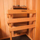Scandia cedar guard rail installed around a corner-mounted electric sauna heater