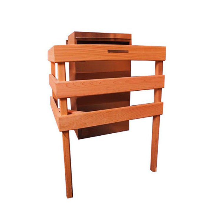 Scandia cedar sauna heater guard rail, 2-sided Medium, shown around an electric sauna heater